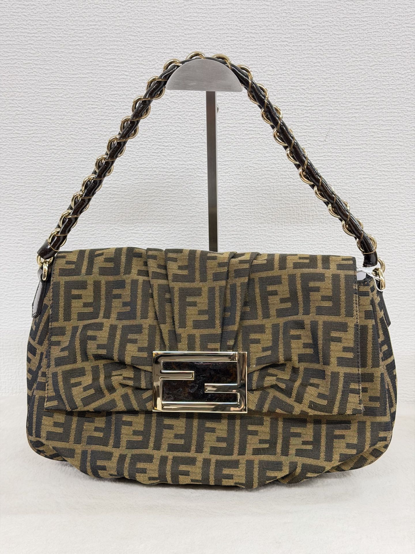 Fendi Tobacco Zucca Print Canvas Mia Flap Shoulder Bag