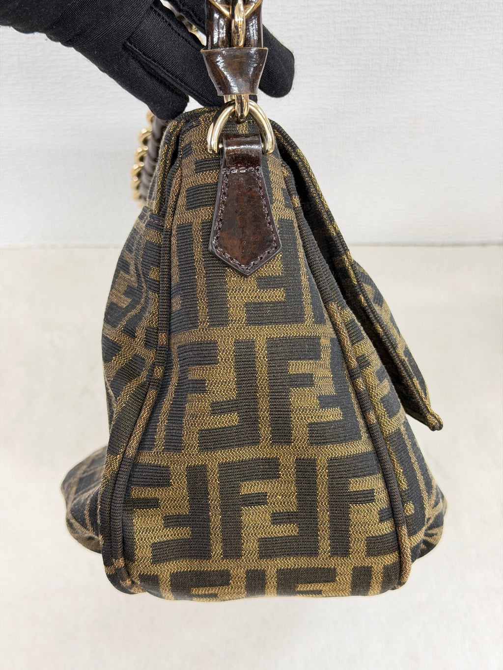 Fendi Tobacco Zucca Print Canvas Mia Flap Shoulder Bag