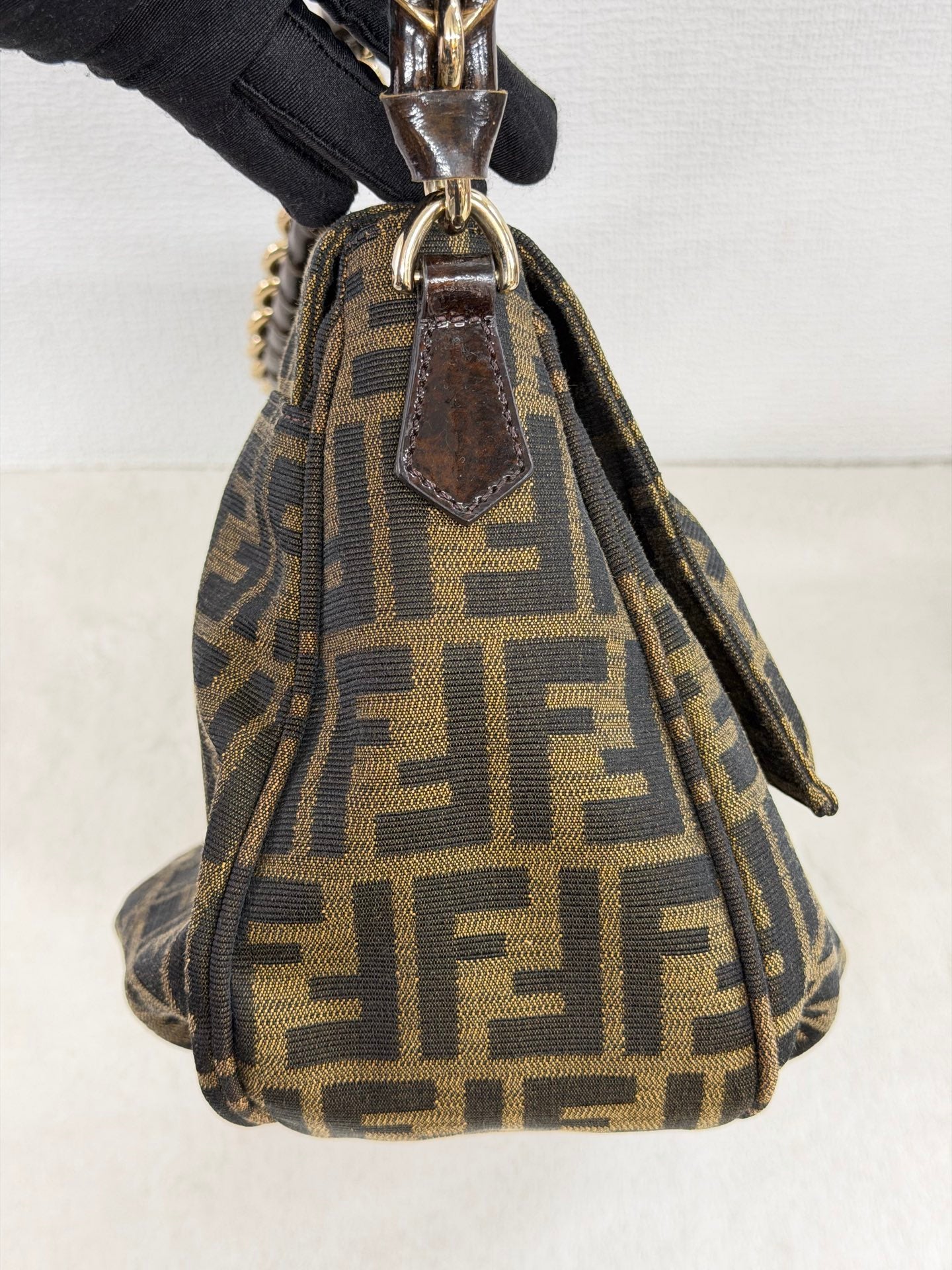 Fendi Tobacco Zucca Print Canvas Mia Flap Shoulder Bag