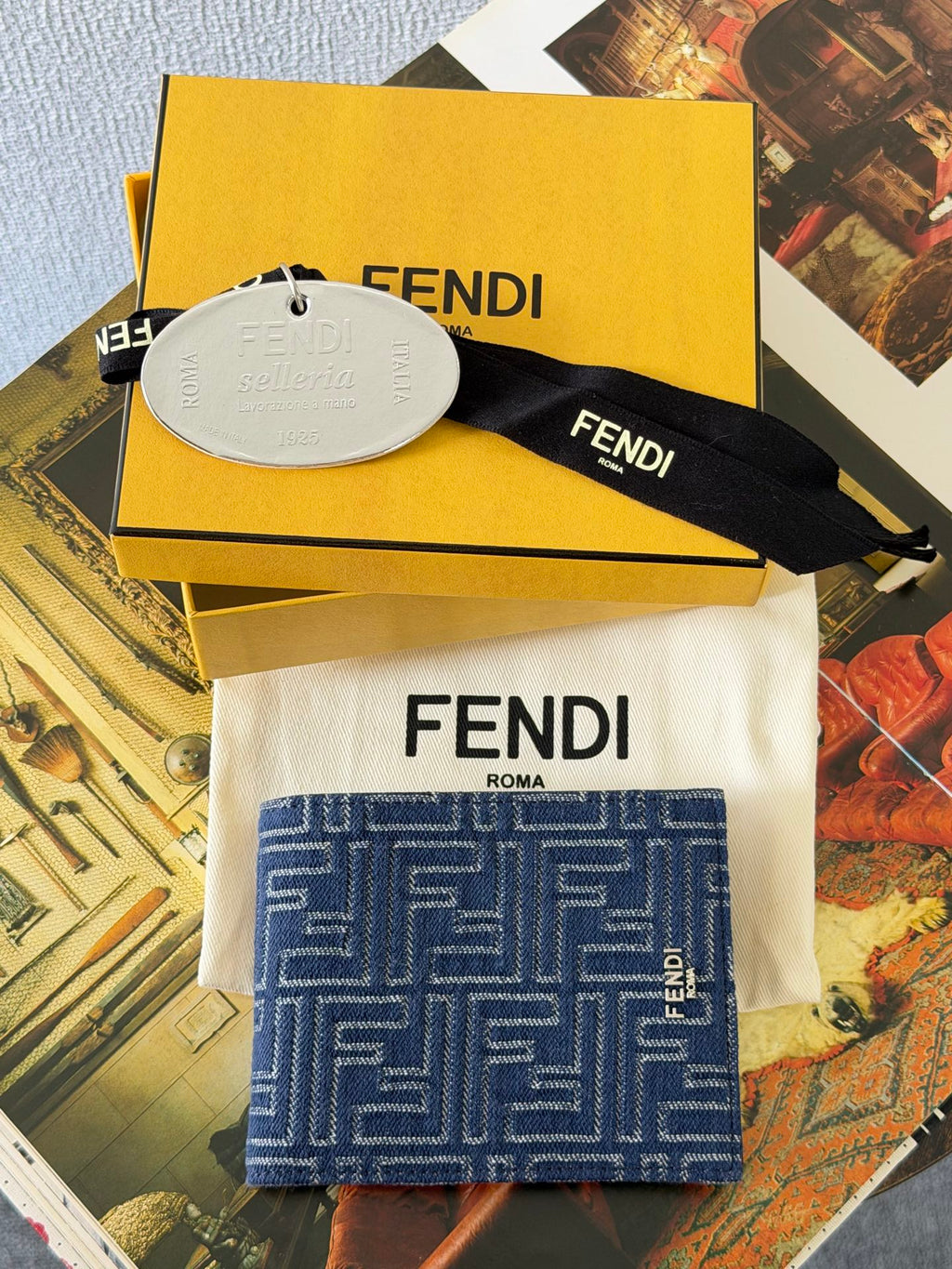 Fendi 7M0001 FF Jacquard Denim Wallet