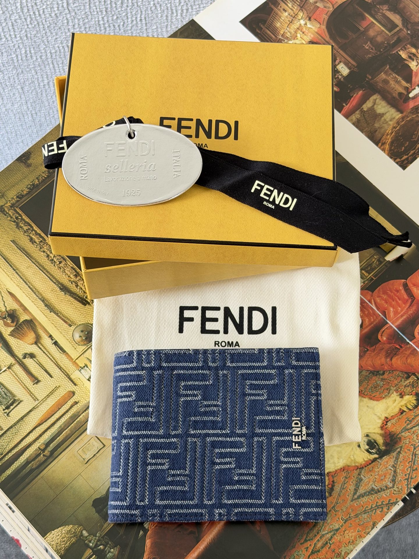 Fendi 7M0001 FF Jacquard Denim Wallet