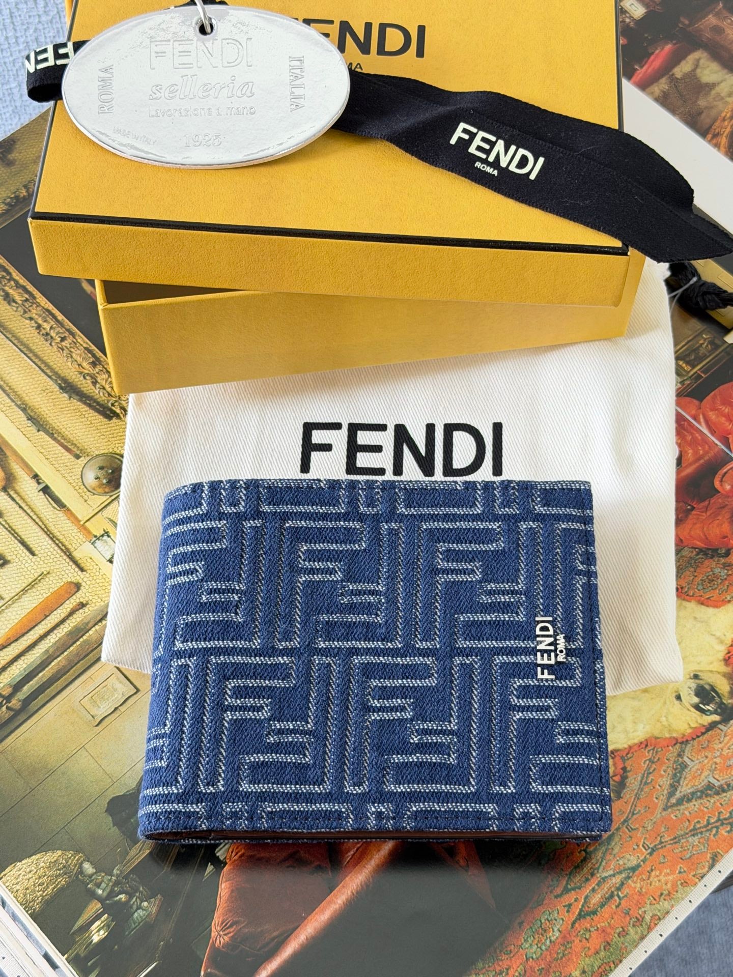 Fendi 7M0001 FF Jacquard Denim Wallet
