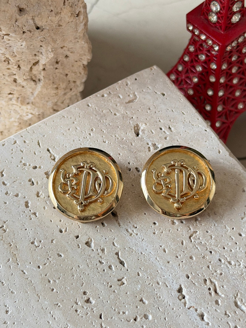 Christian Dior Vintage 1980s Insignia Monogram Clip-On Earrings