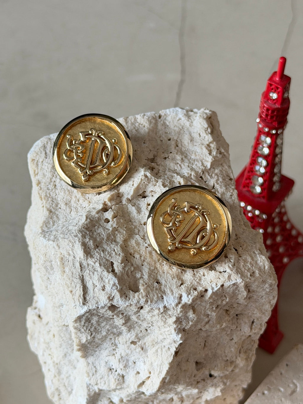 Christian Dior Vintage 1980s Insignia Monogram Clip-On Earrings