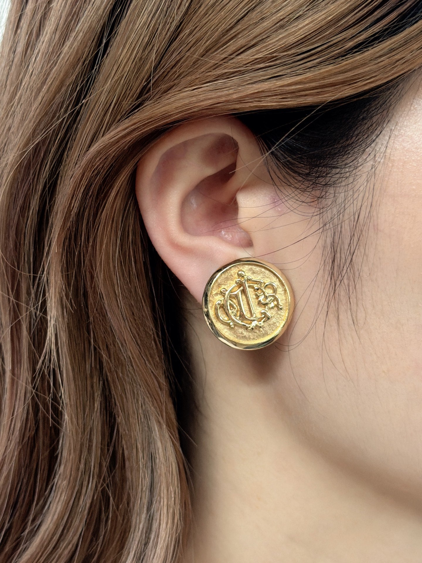 Christian Dior Vintage 1980s Insignia Monogram Clip-On Earrings