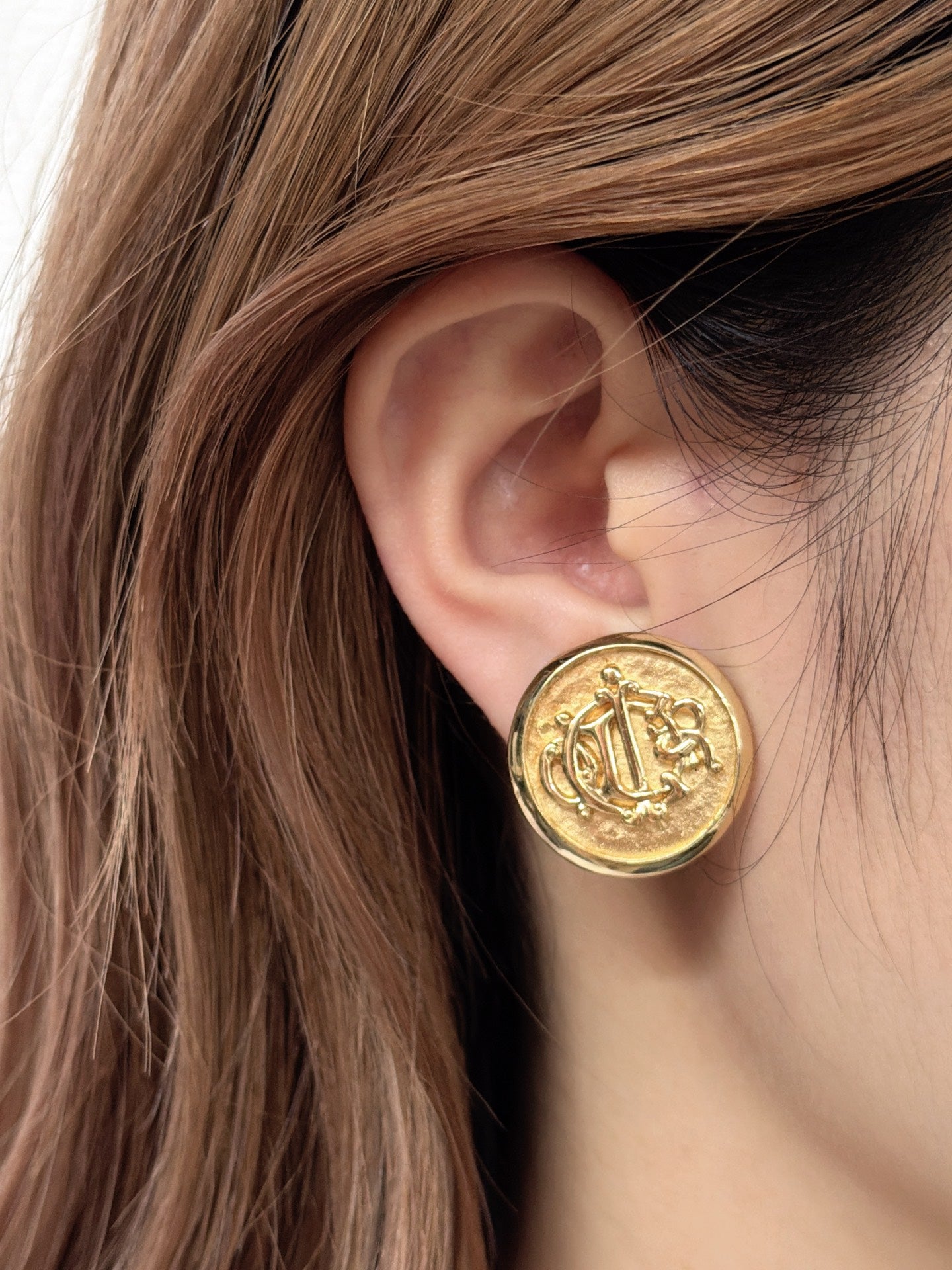 Christian Dior Vintage 1980s Insignia Monogram Clip-On Earrings
