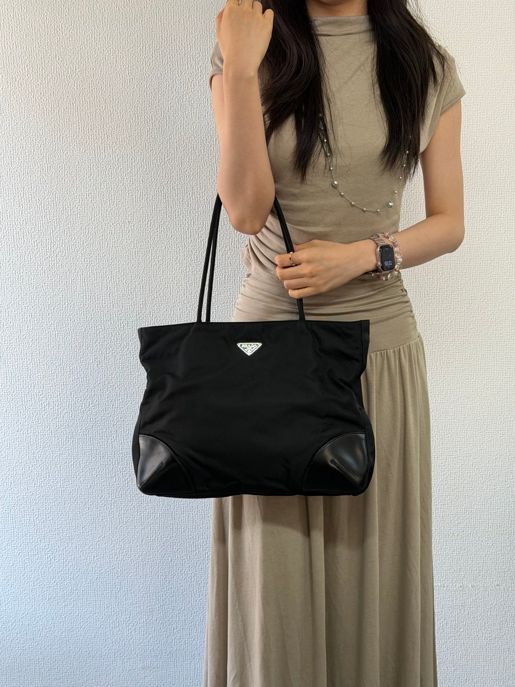 Prada Tessuto Nylon Leather-Trimmed Tote Bag