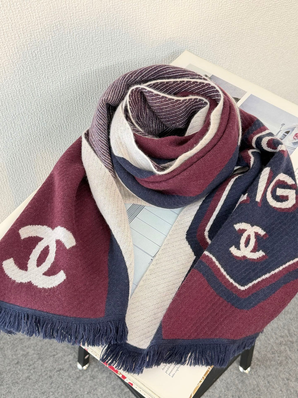 Chanel CC Logo Cashmere Knit Scarf