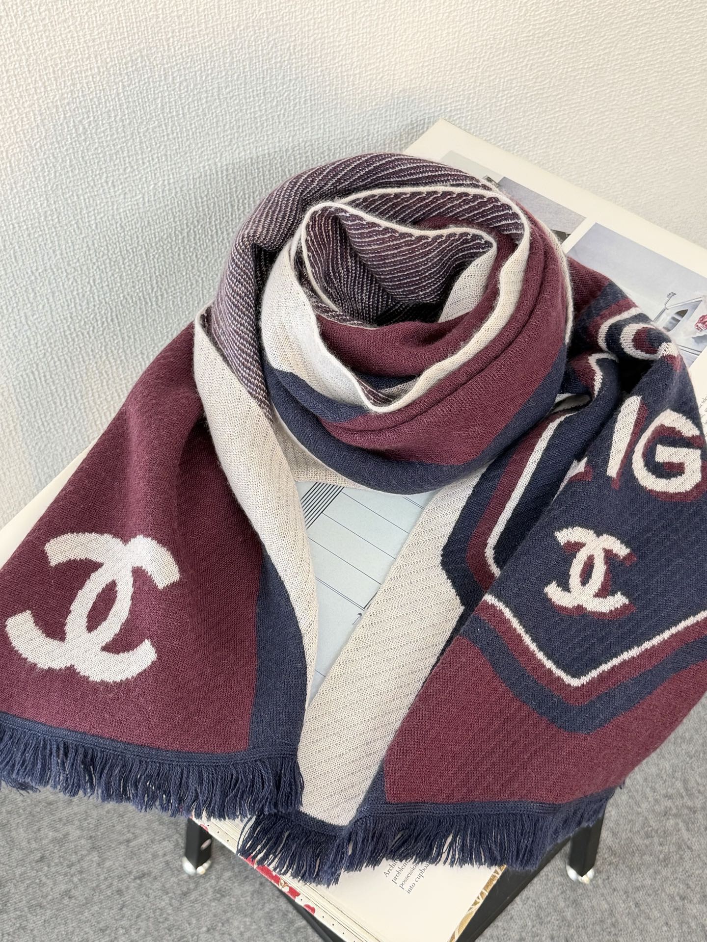 Chanel CC Logo Cashmere Knit Scarf