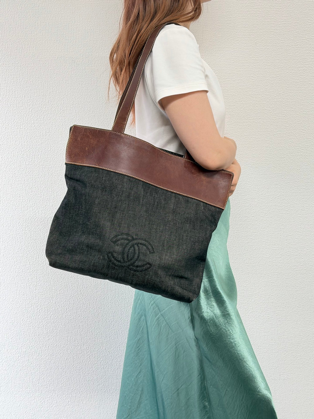 Chanel Coco Mark Denim Leather Tote Bag
