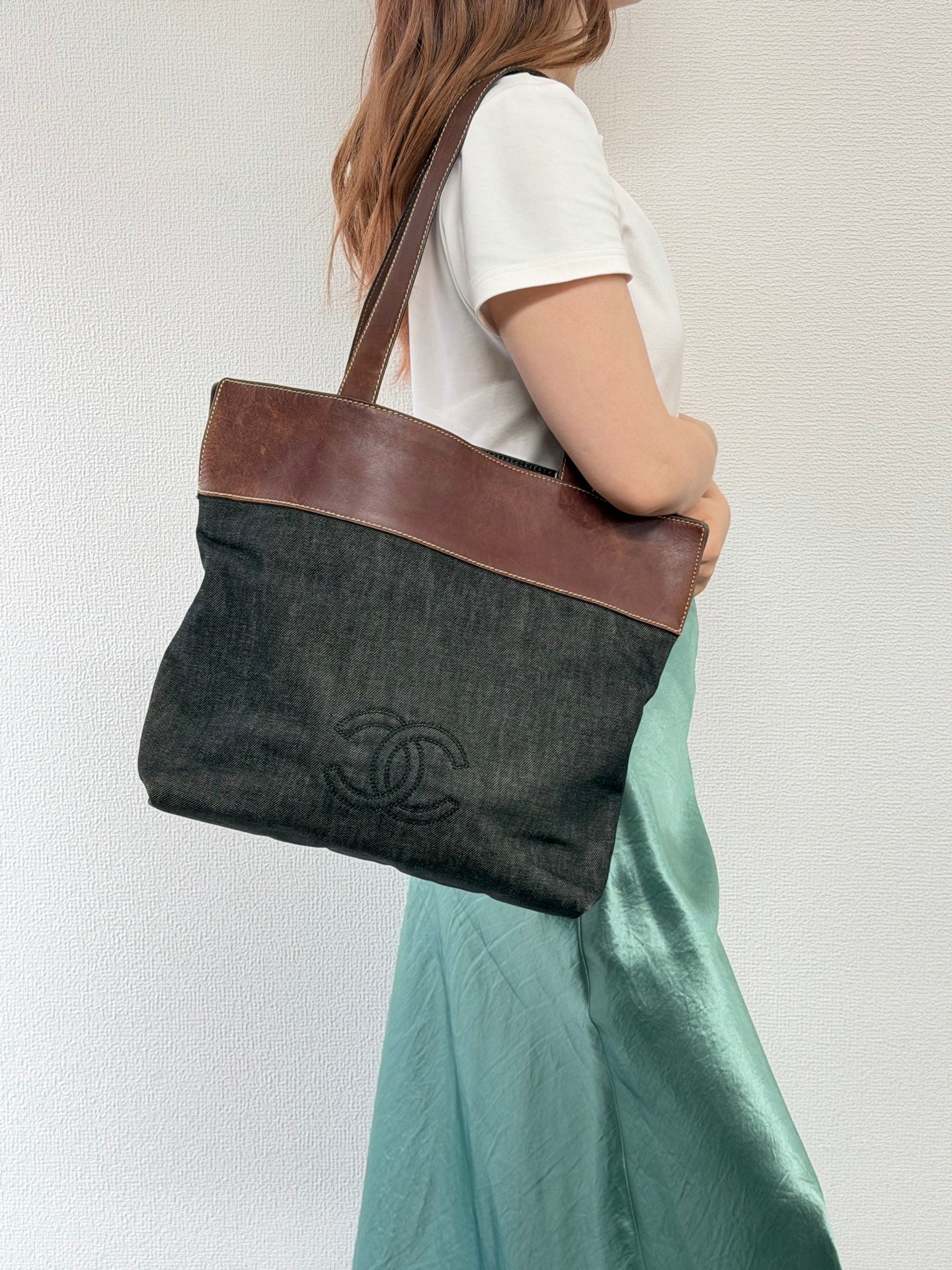 Chanel Coco Mark Denim Leather Tote Bag