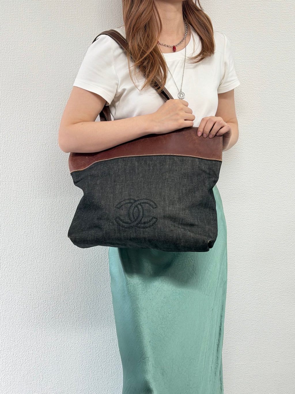 Chanel Coco Mark Denim Leather Tote Bag