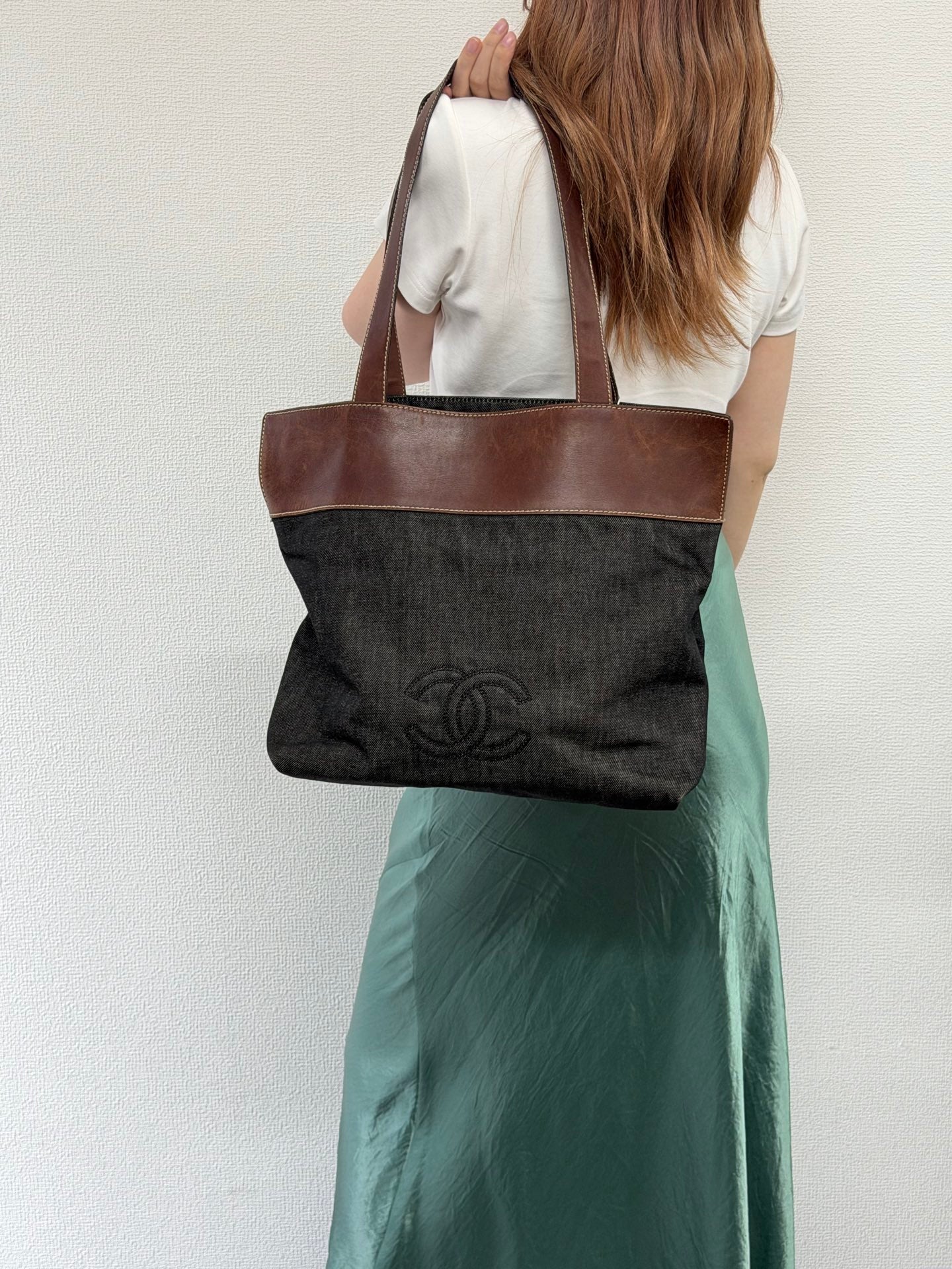Chanel Coco Mark Denim Leather Tote Bag