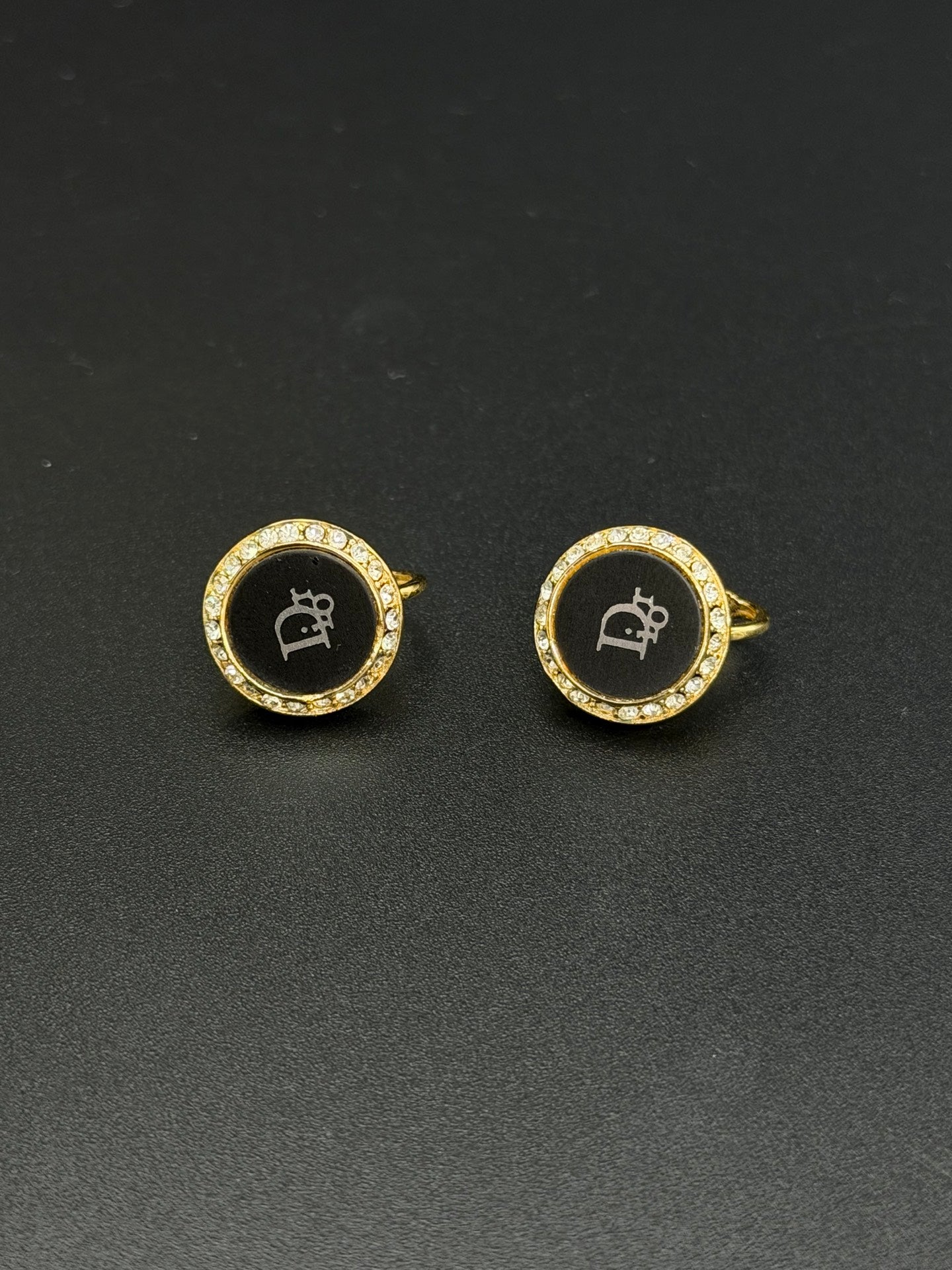 CHRISTIAN DIOR CD Logo Black Round Clip-on Earrings