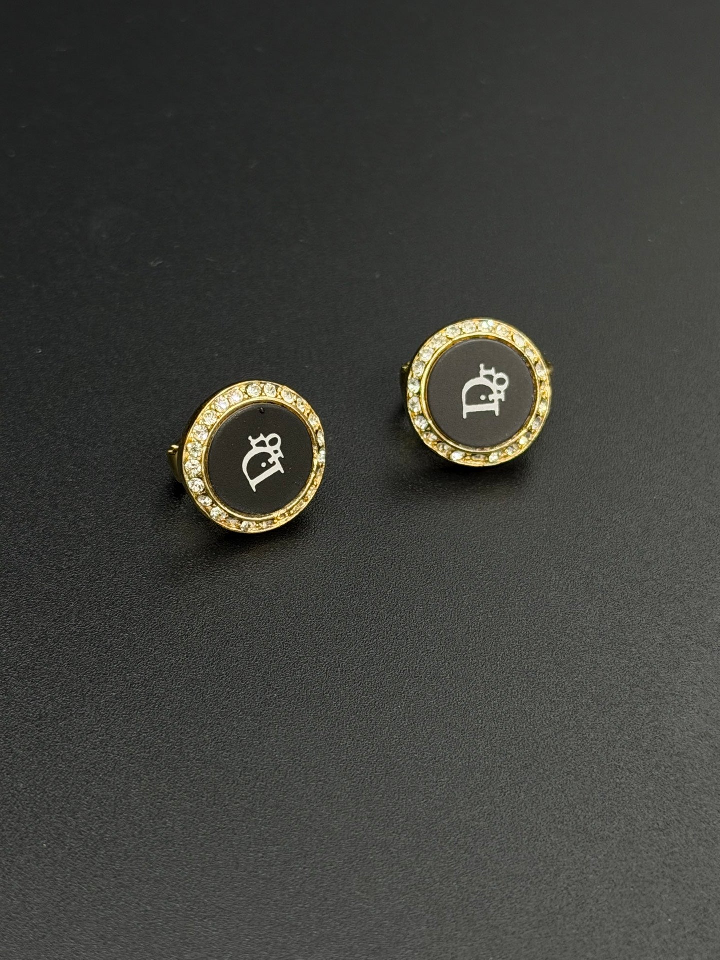 CHRISTIAN DIOR CD Logo Black Round Clip-on Earrings