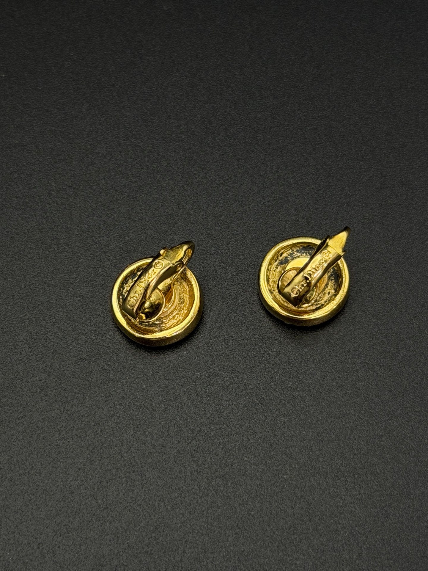 CHRISTIAN DIOR CD Logo Black Round Clip-on Earrings