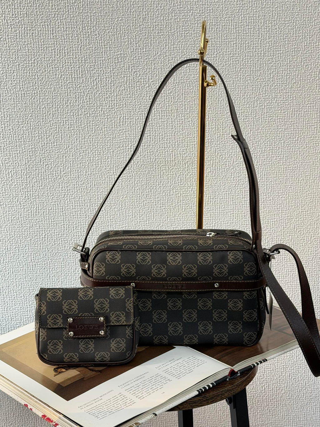 Loewe Repeat Anagram Coated Canvas Shoulder Bag and Pouch Set