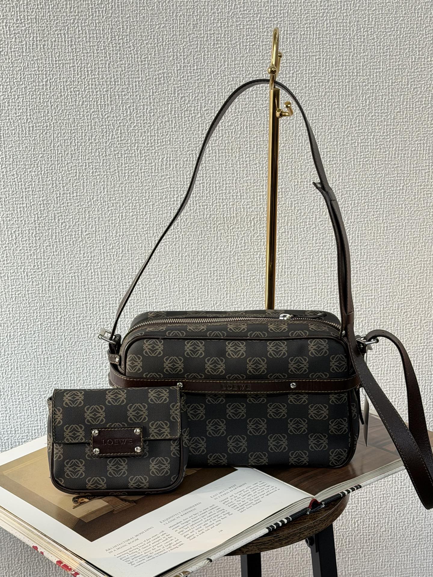 Loewe Repeat Anagram Coated Canvas Shoulder Bag and Pouch Set