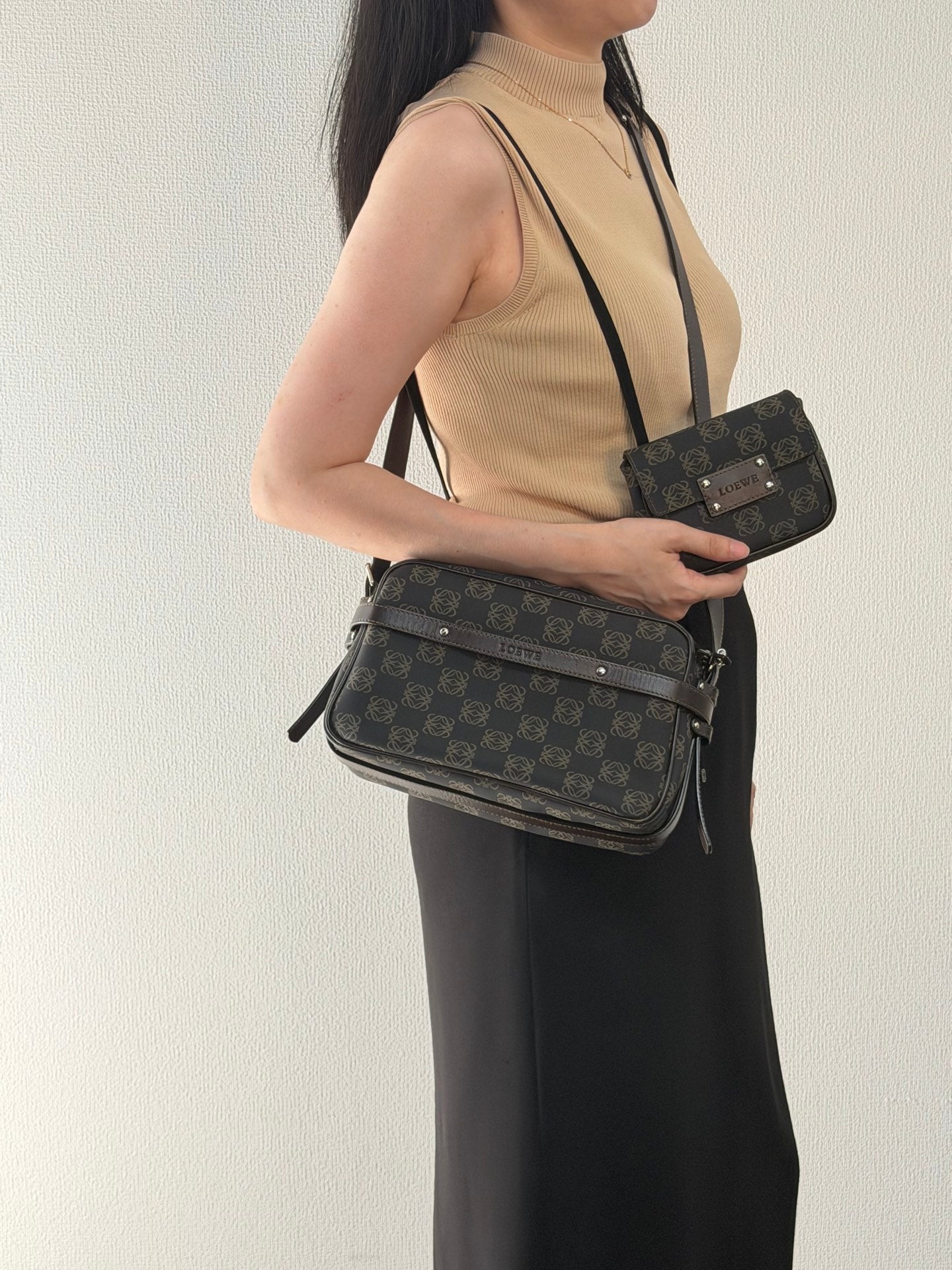Loewe Repeat Anagram Coated Canvas Shoulder Bag and Pouch Set