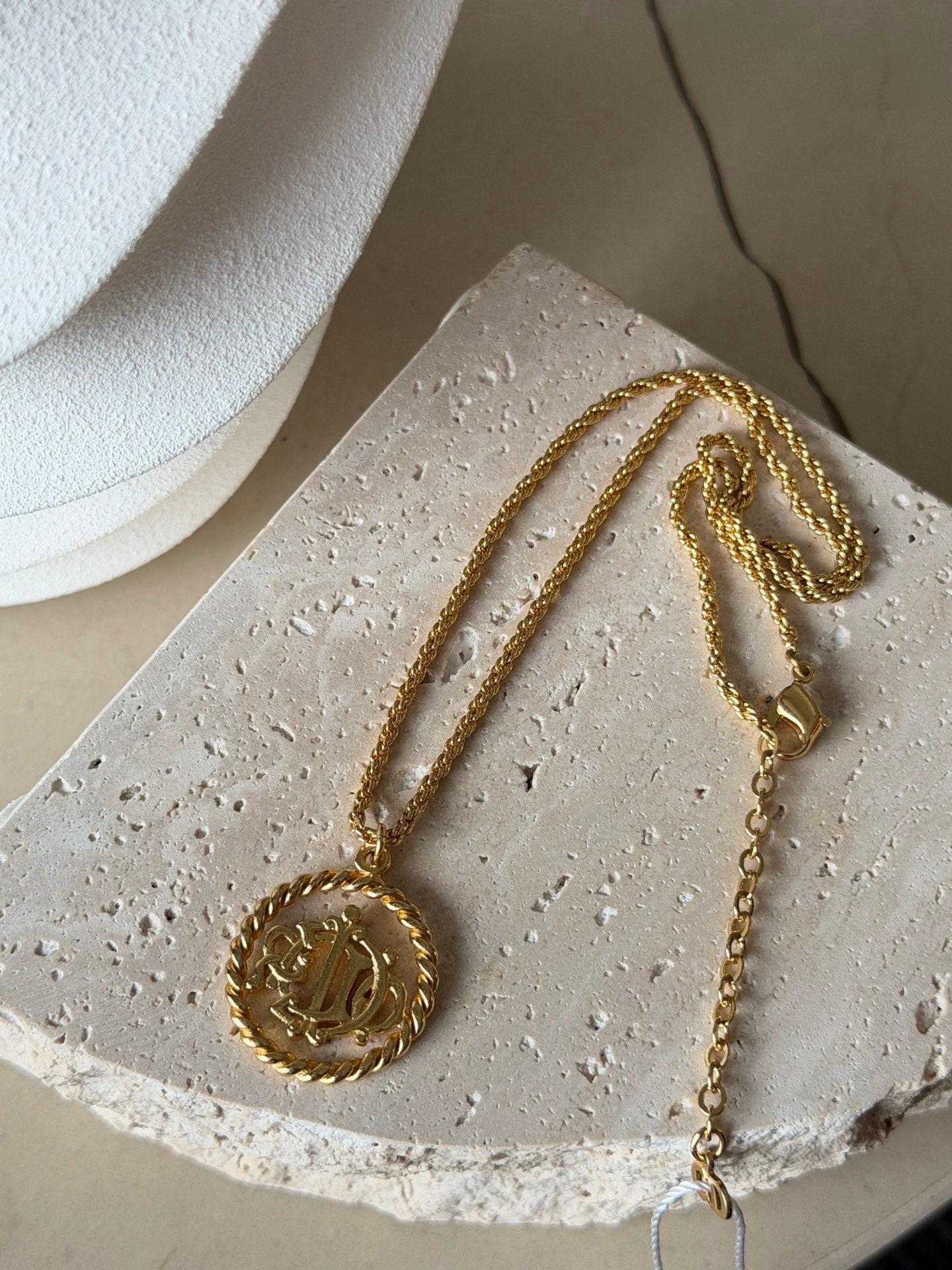 DIOR Vintage Necklace Rhinestone Emblem Logo