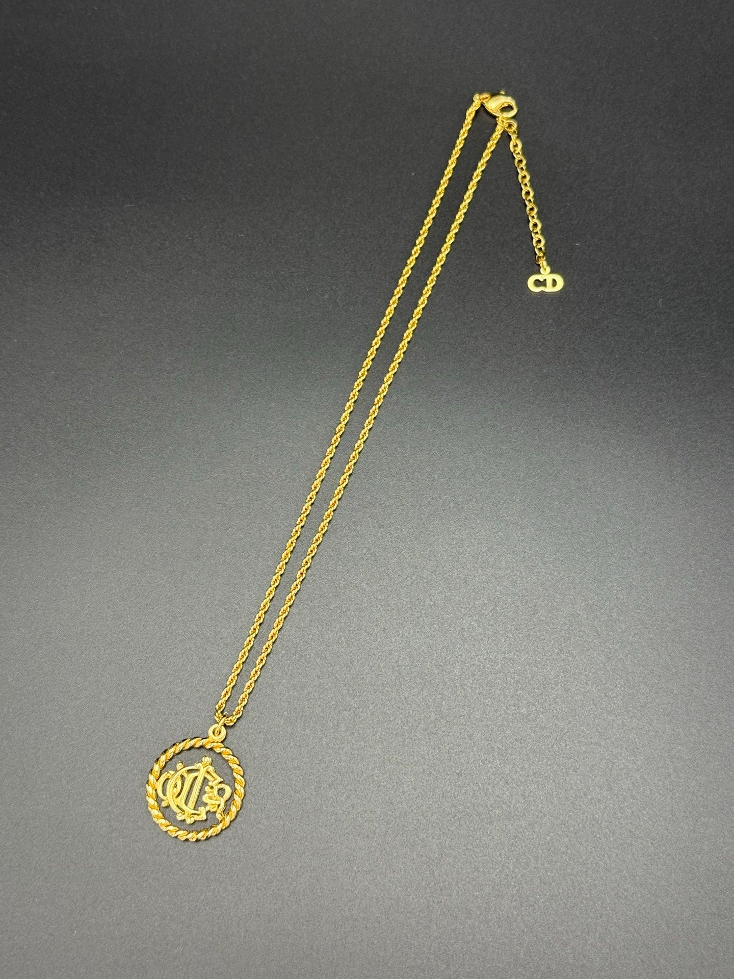 DIOR Vintage Necklace Rhinestone Emblem Logo