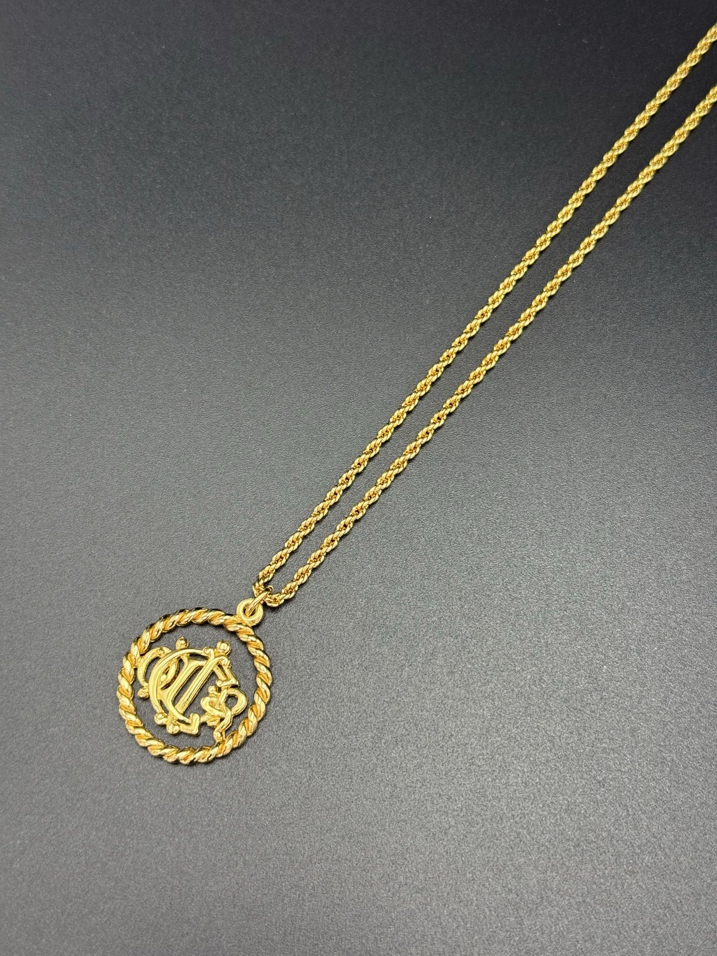 DIOR Vintage Necklace Rhinestone Emblem Logo