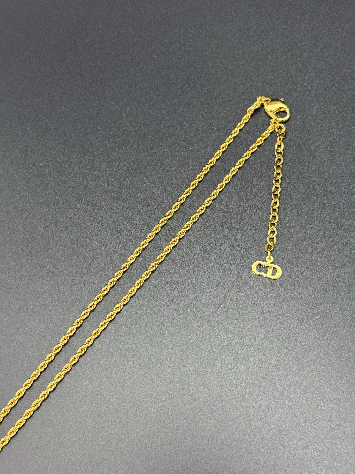 DIOR Vintage Necklace Rhinestone Emblem Logo