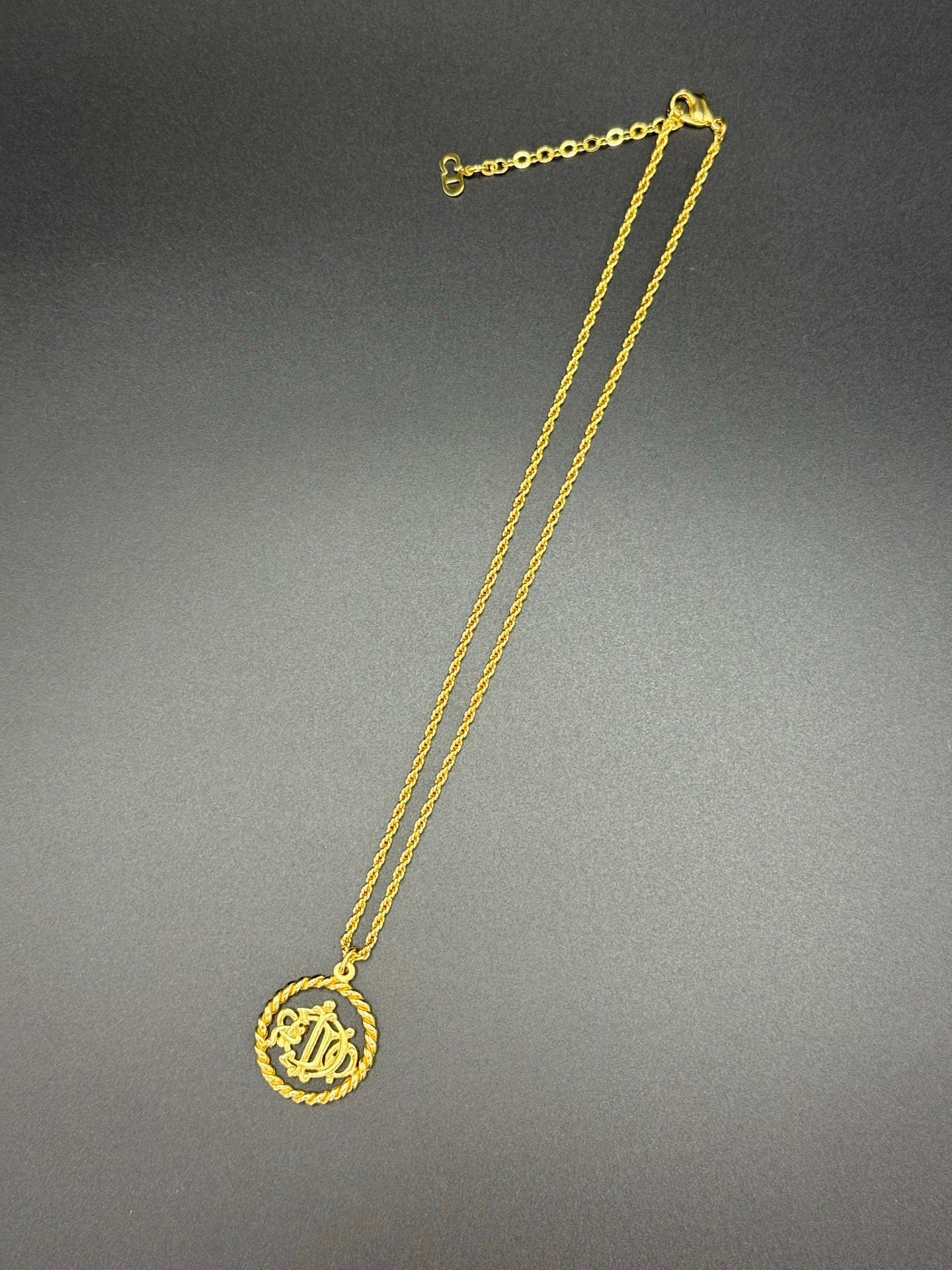 DIOR Vintage Necklace Rhinestone Emblem Logo