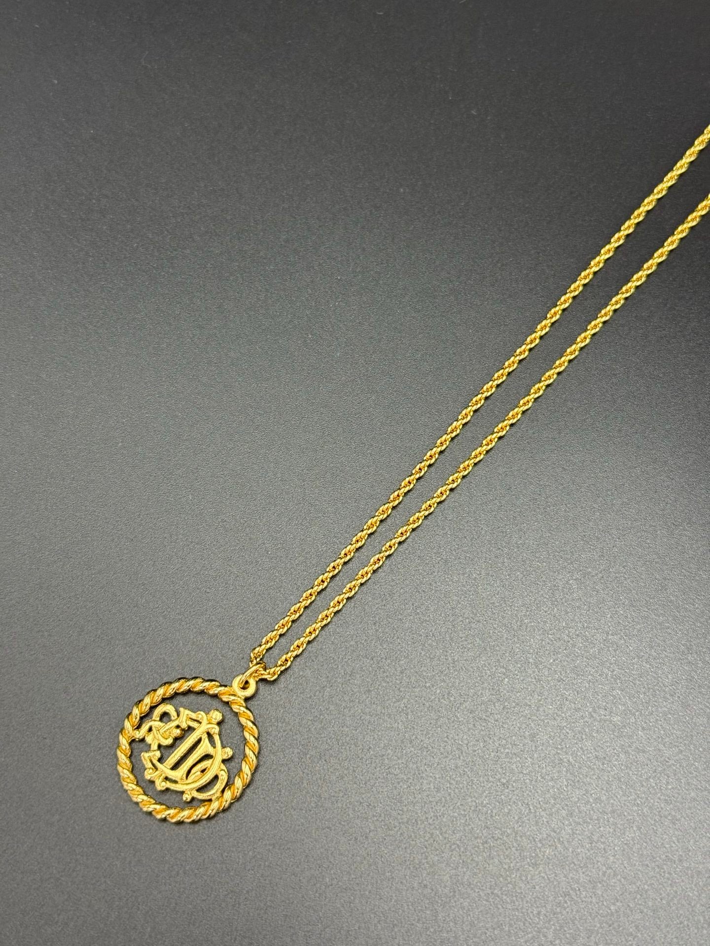 DIOR Vintage Necklace Rhinestone Emblem Logo