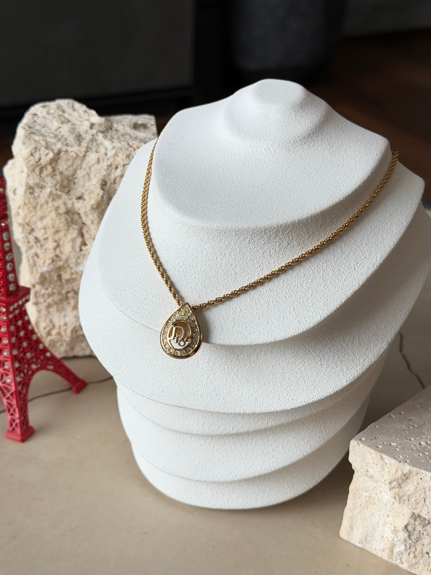 CHRISTIAN DIOR Logo Raindrop Necklace