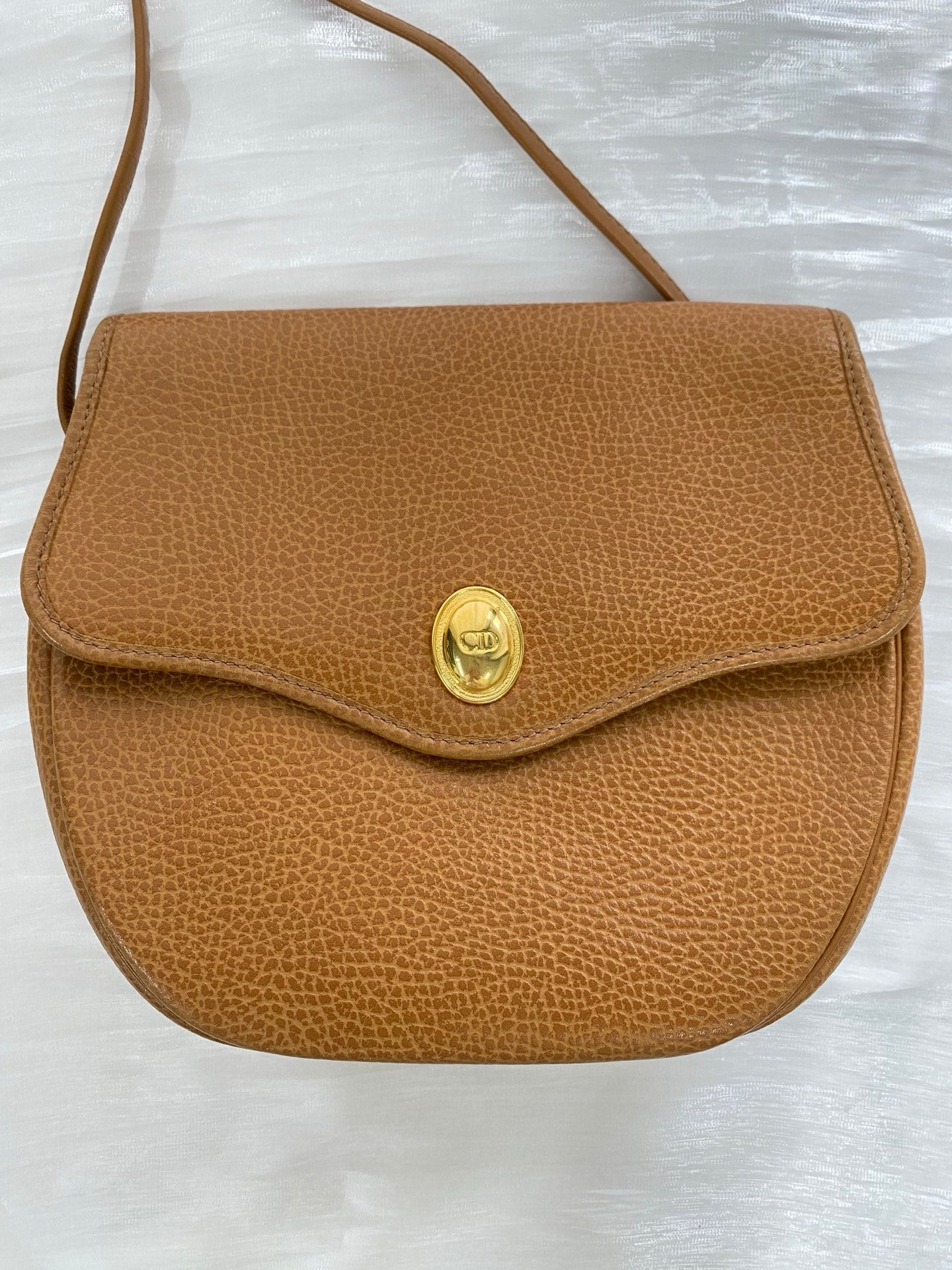 Christian Dior Vintage CD Logo Pebble Leather Flap Shoulder Bag