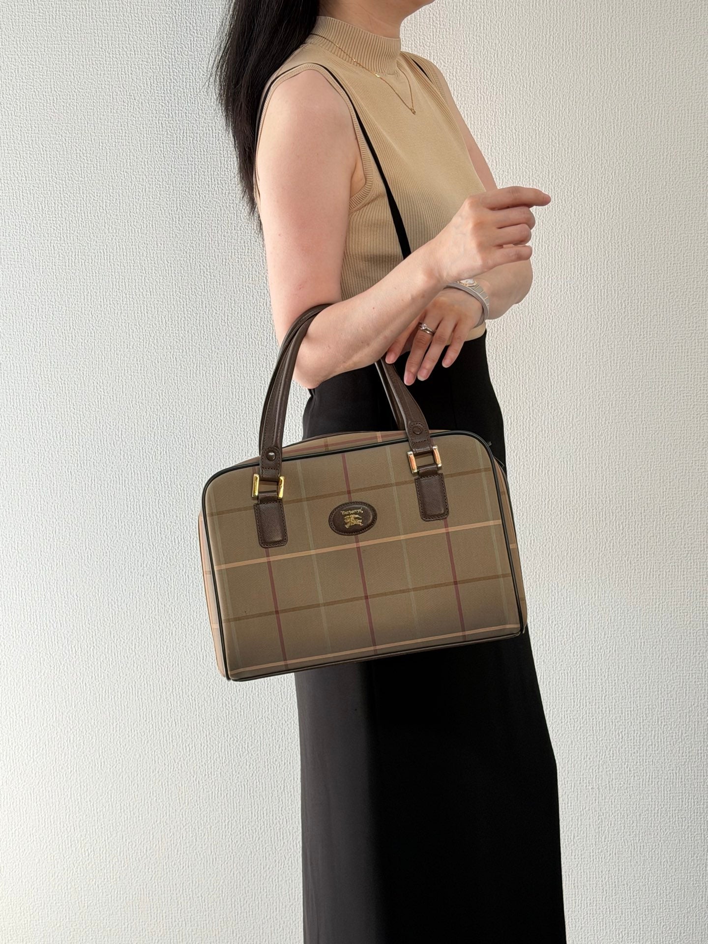 BURBERRY Check Pattern Handbag