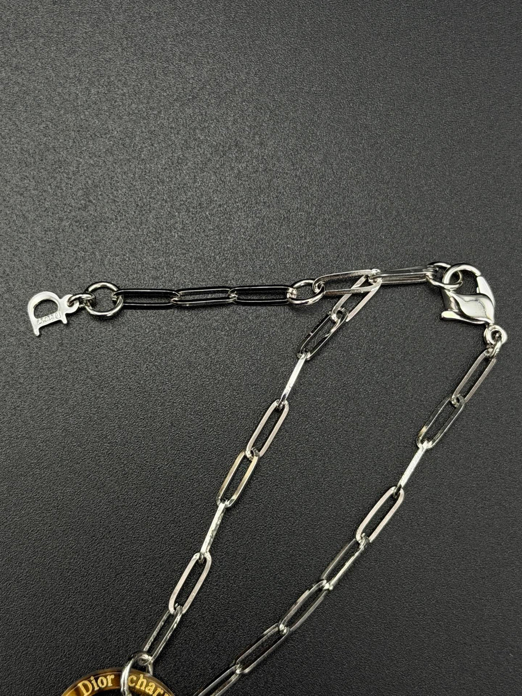 Christian Dior Vintage Rhinestone Logo Heart Charm Bracelet