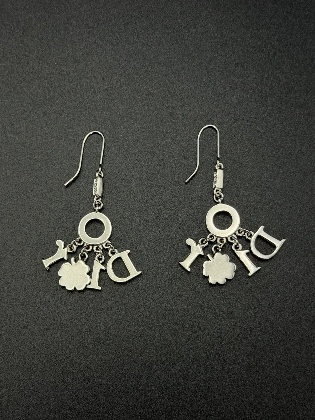 Christian Dior Vintage Rhinestone Swing Logo Clover Drop Earrings