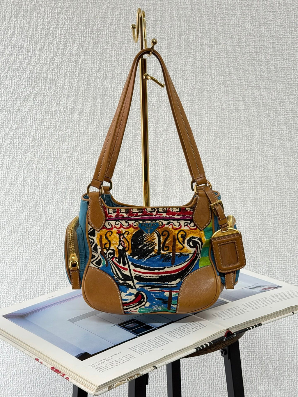 Prada Vintage Venice Print Canvas Shoulder Bag