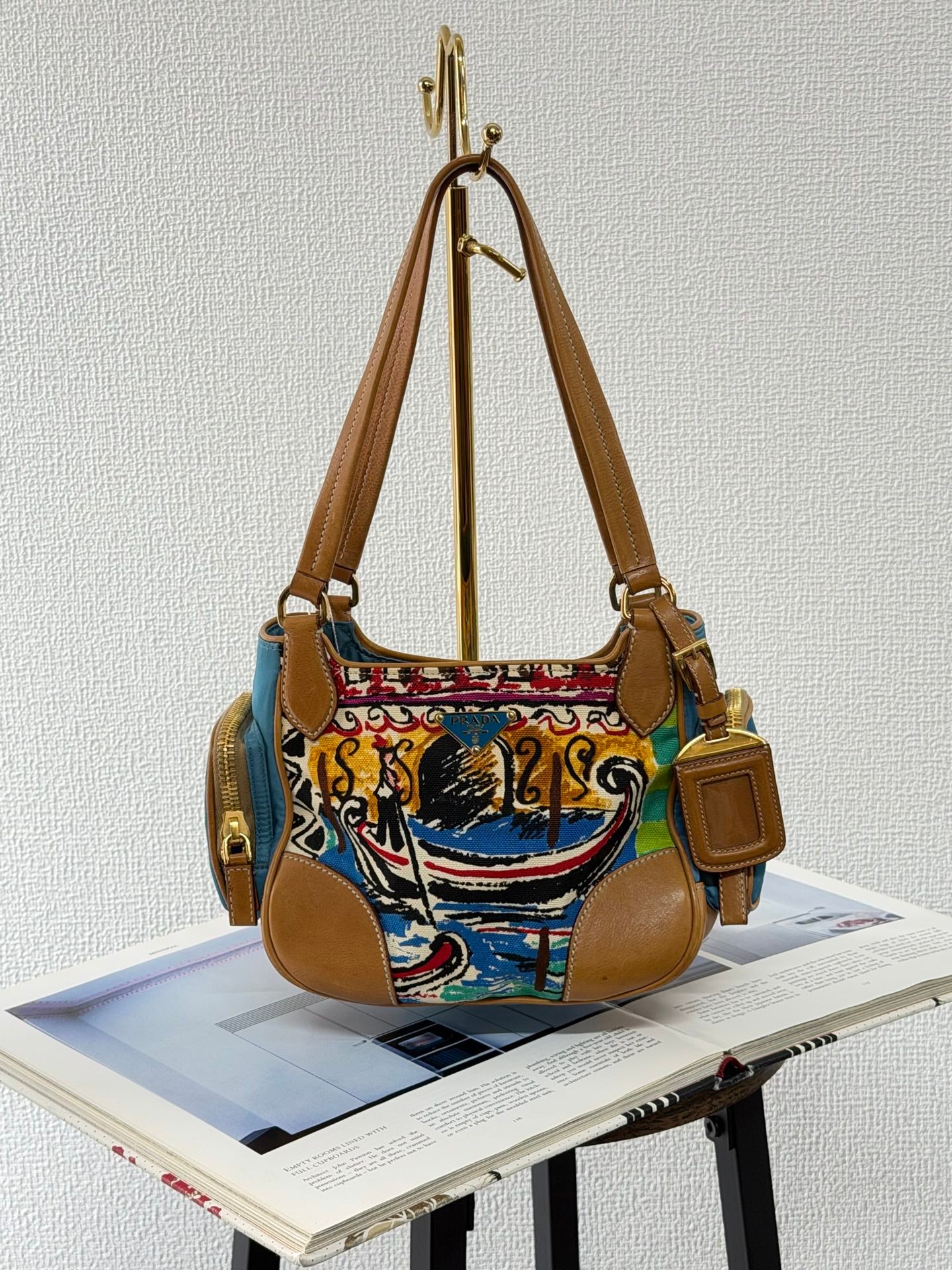 Prada Vintage Venice Print Canvas Shoulder Bag