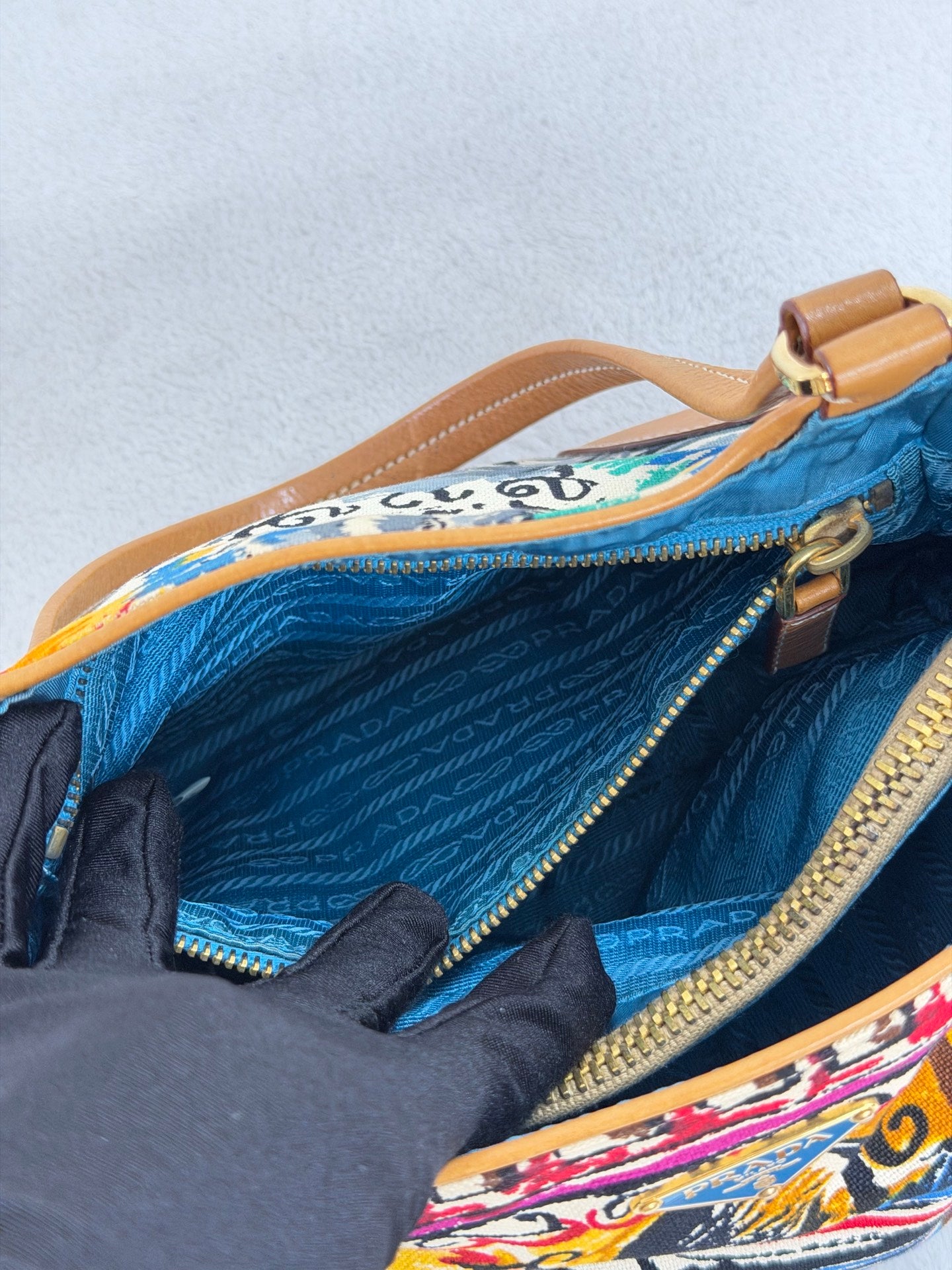 Prada Vintage Venice Print Canvas Shoulder Bag
