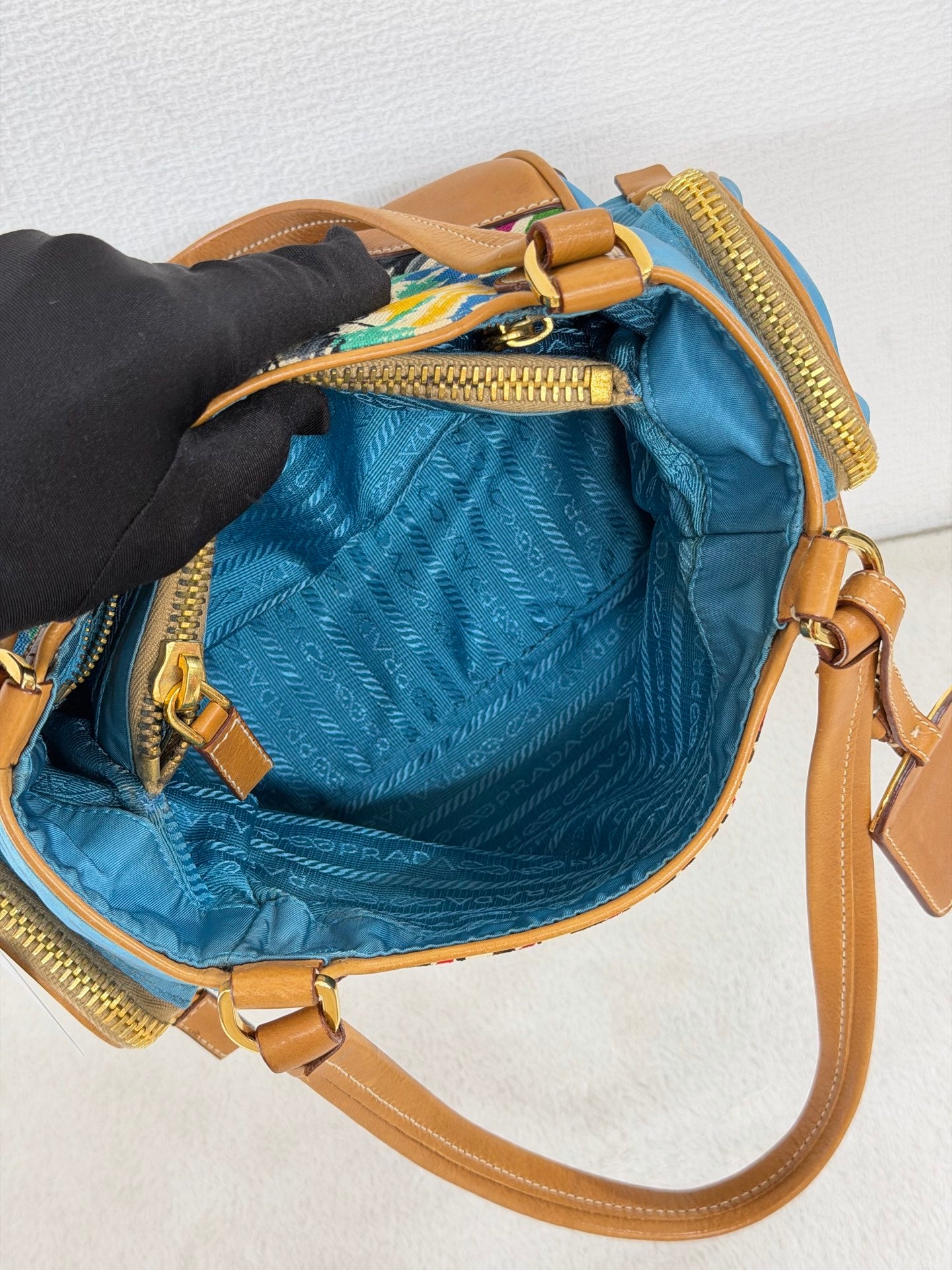 Prada Vintage Venice Print Canvas Shoulder Bag