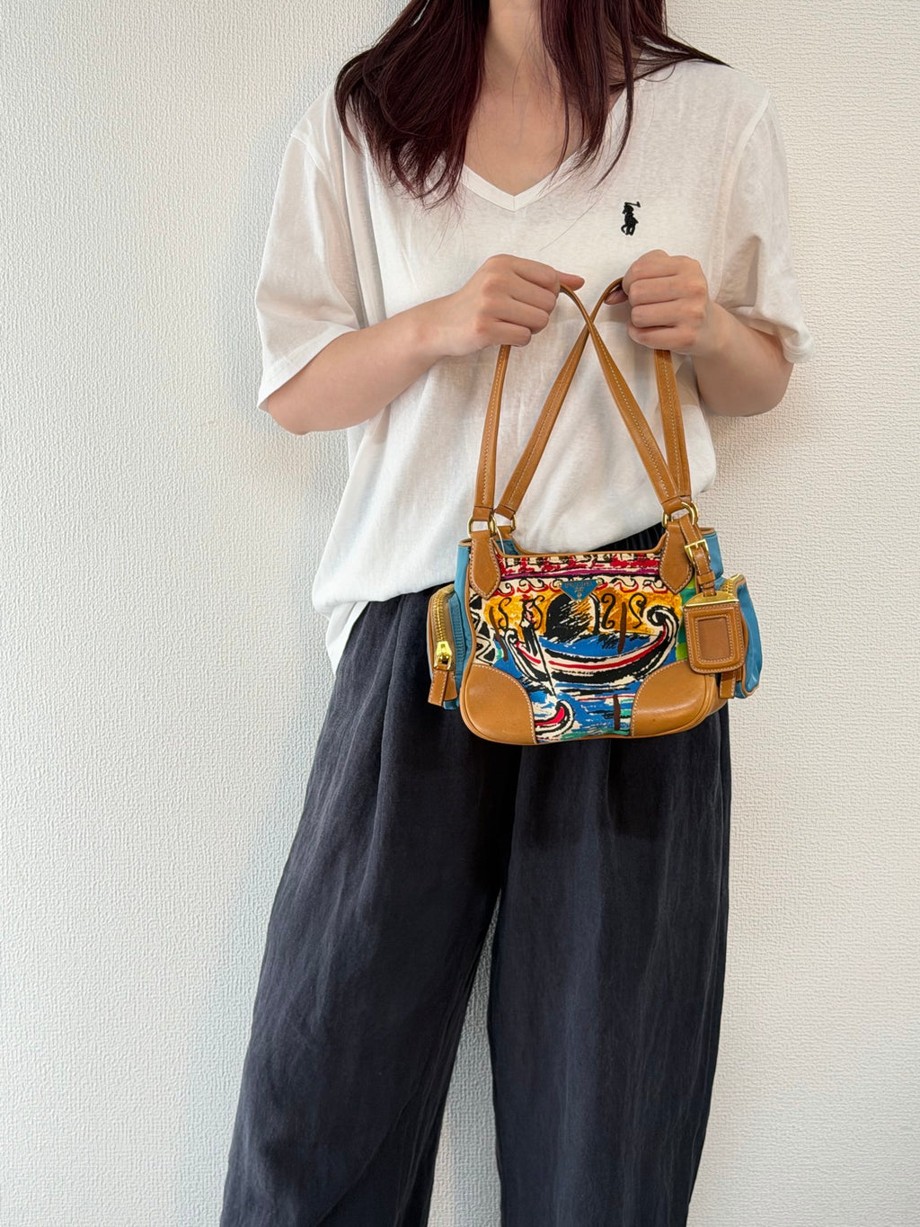 Prada Vintage Venice Print Canvas Shoulder Bag