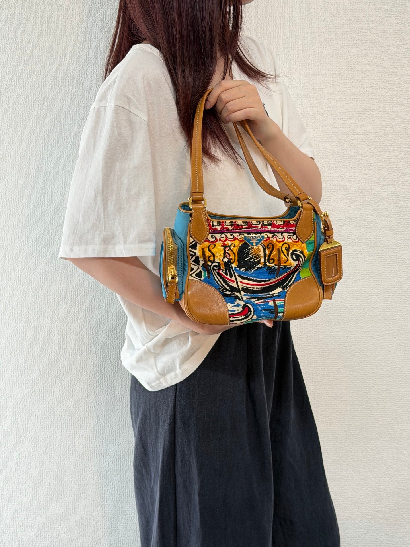 Prada Vintage Venice Print Canvas Shoulder Bag