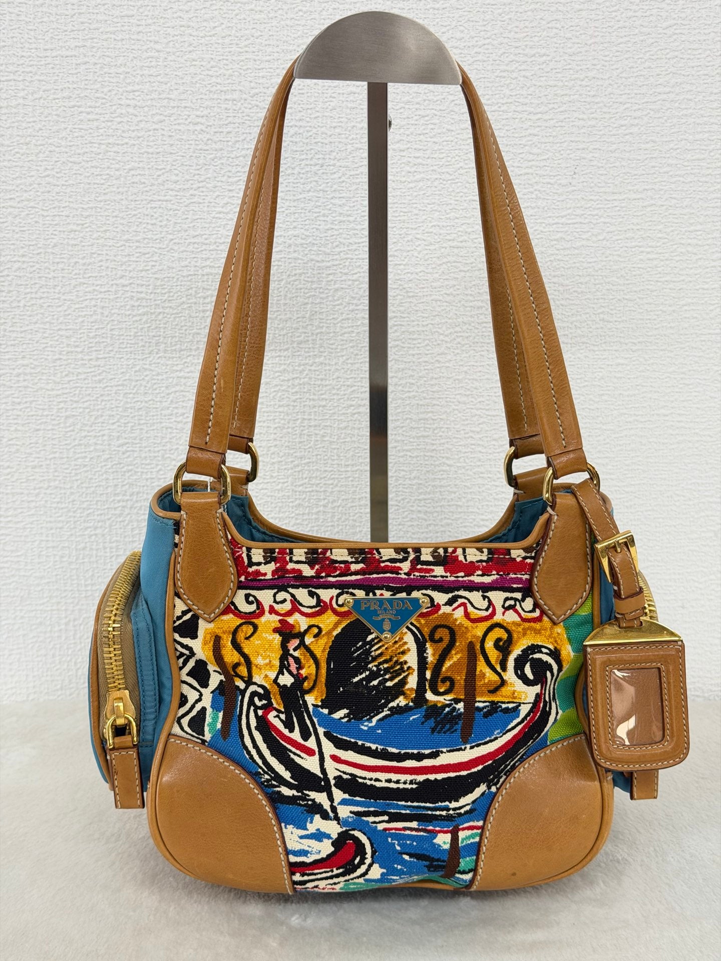 Prada Vintage Venice Print Canvas Shoulder Bag