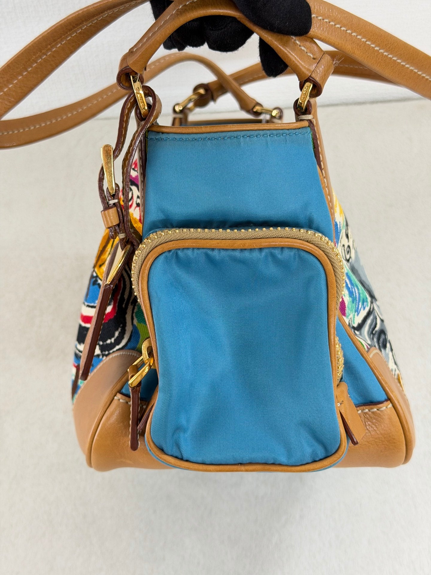 Prada Vintage Venice Print Canvas Shoulder Bag