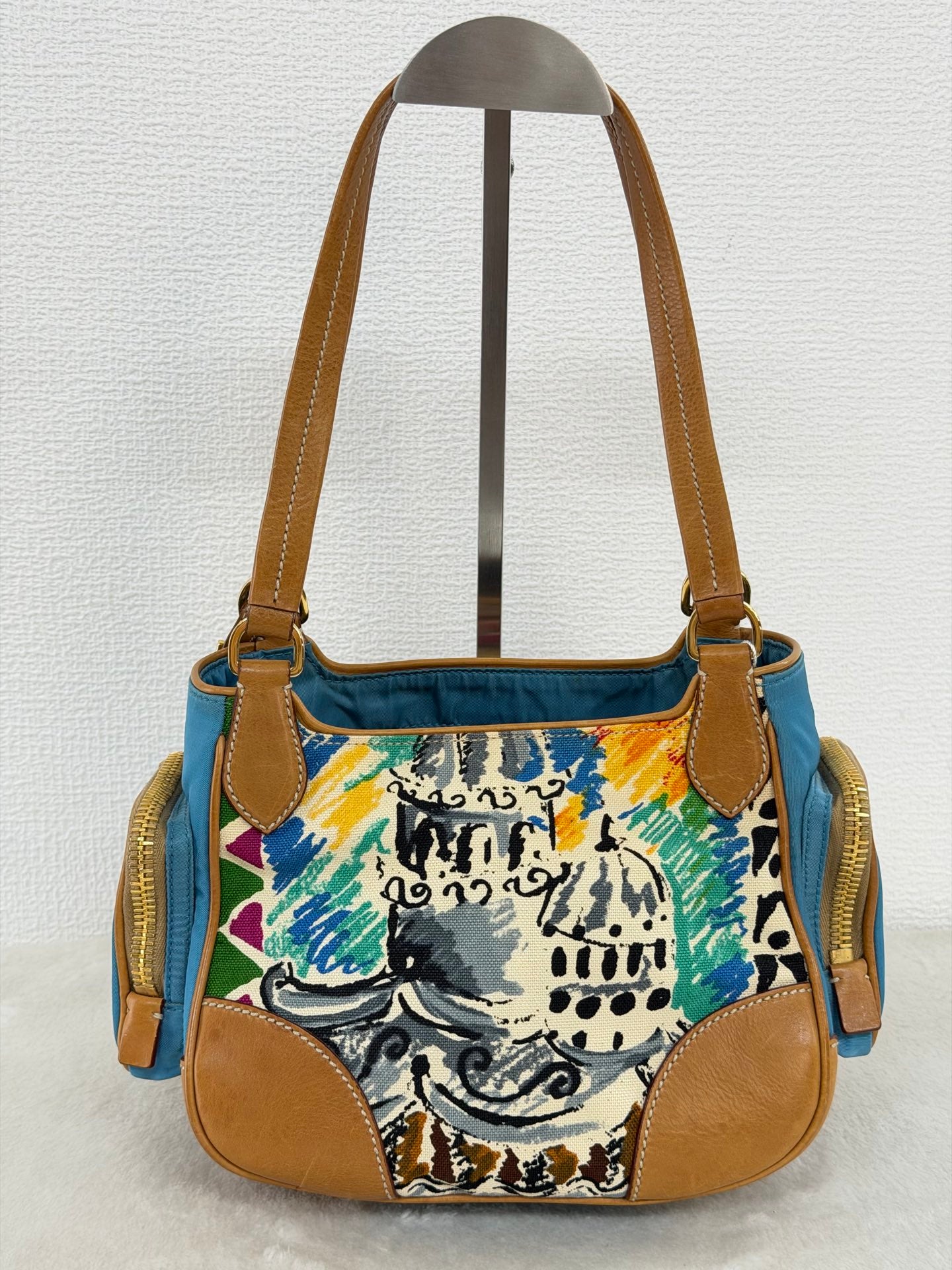 Prada Vintage Venice Print Canvas Shoulder Bag