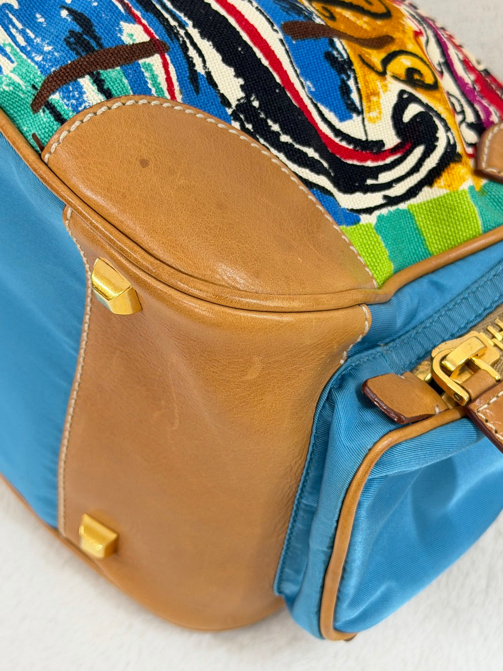 Prada Vintage Venice Print Canvas Shoulder Bag