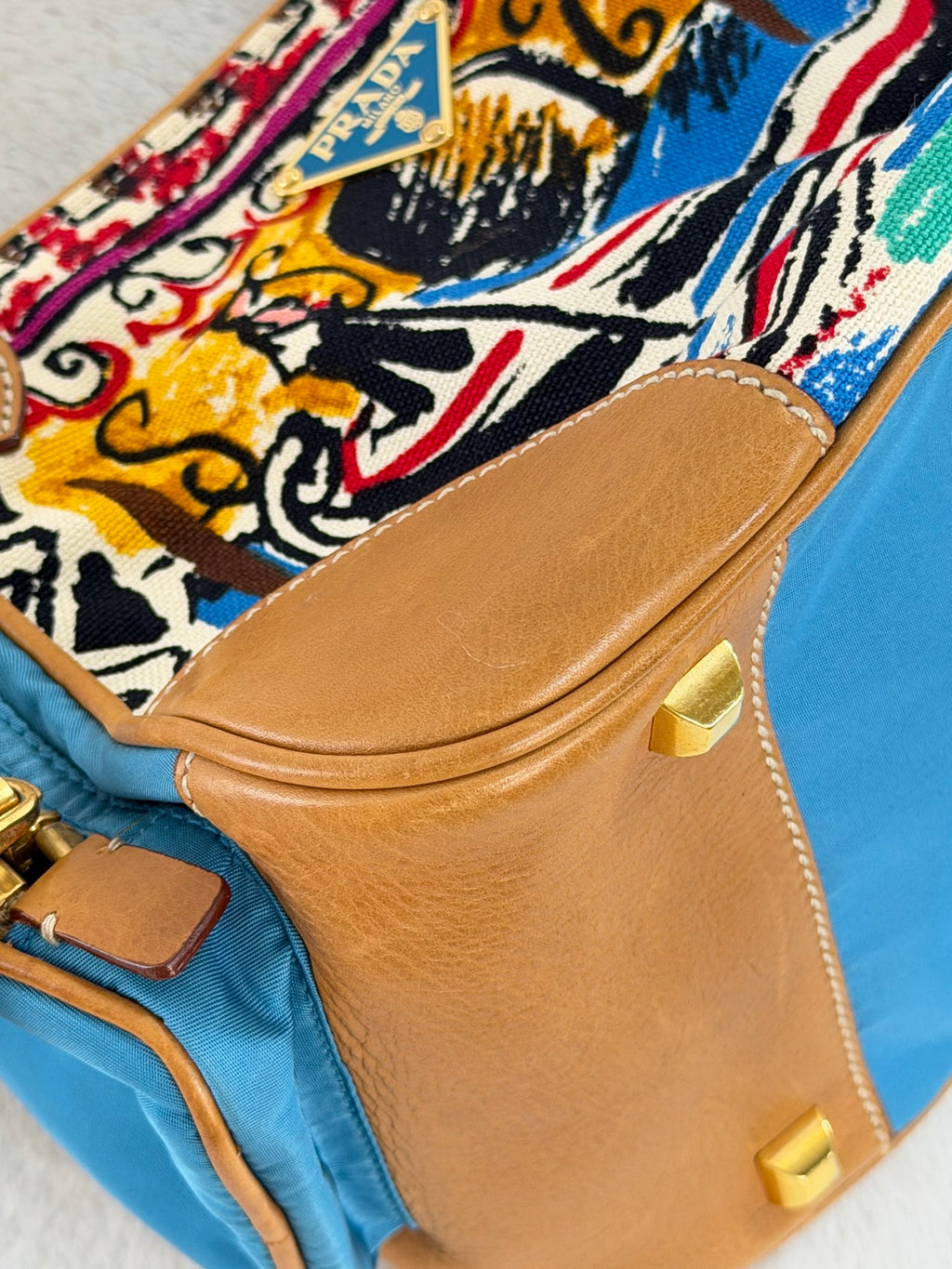 Prada Vintage Venice Print Canvas Shoulder Bag