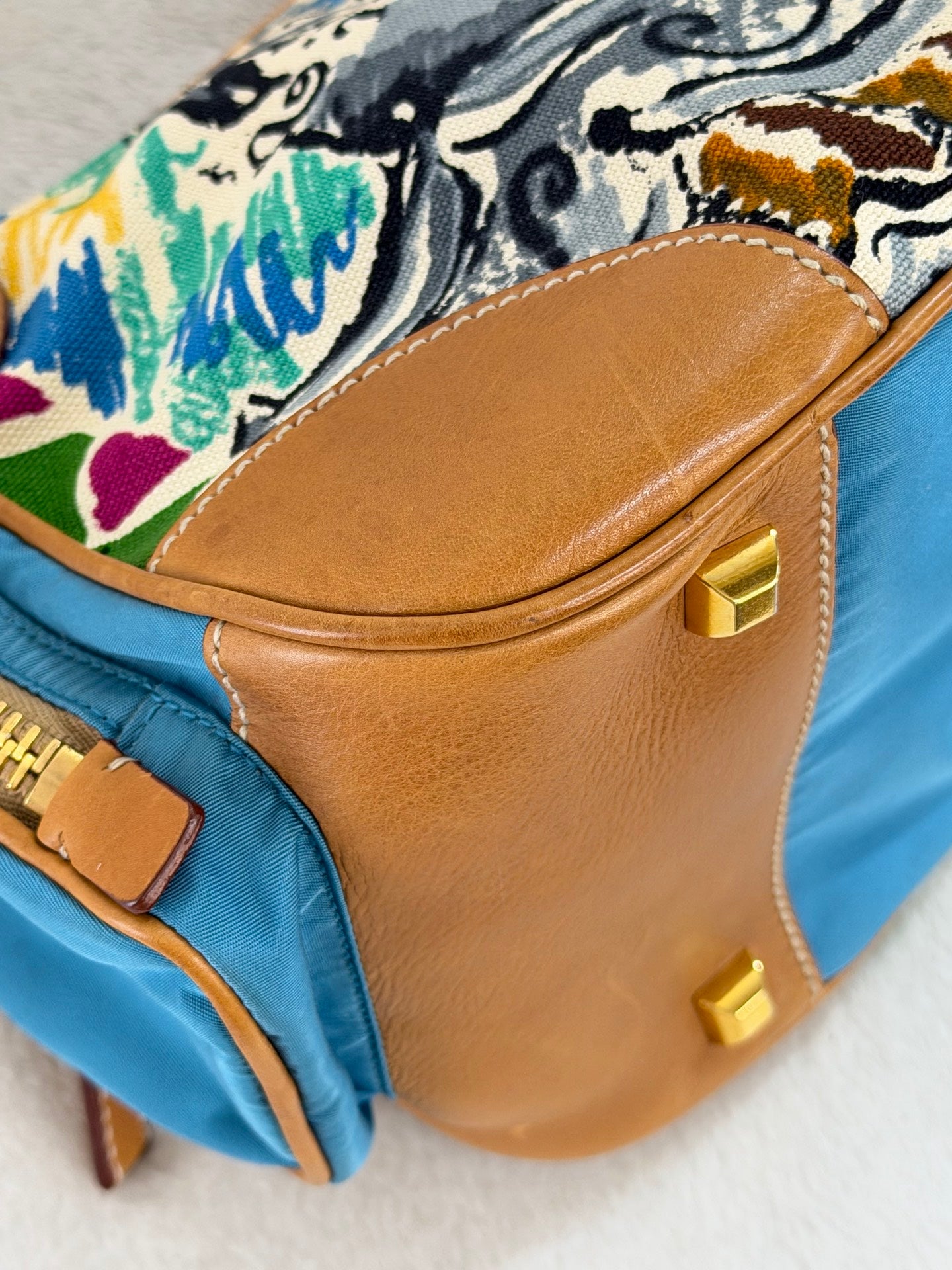 Prada Vintage Venice Print Canvas Shoulder Bag