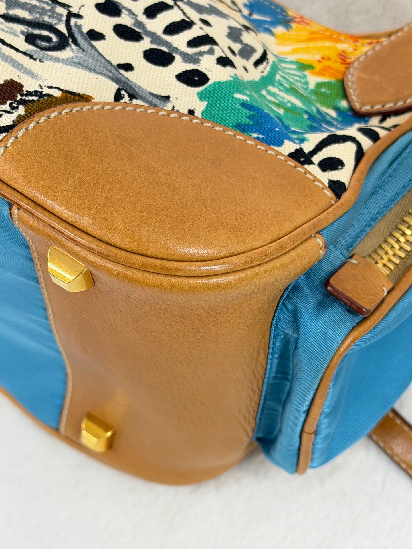 Prada Vintage Venice Print Canvas Shoulder Bag