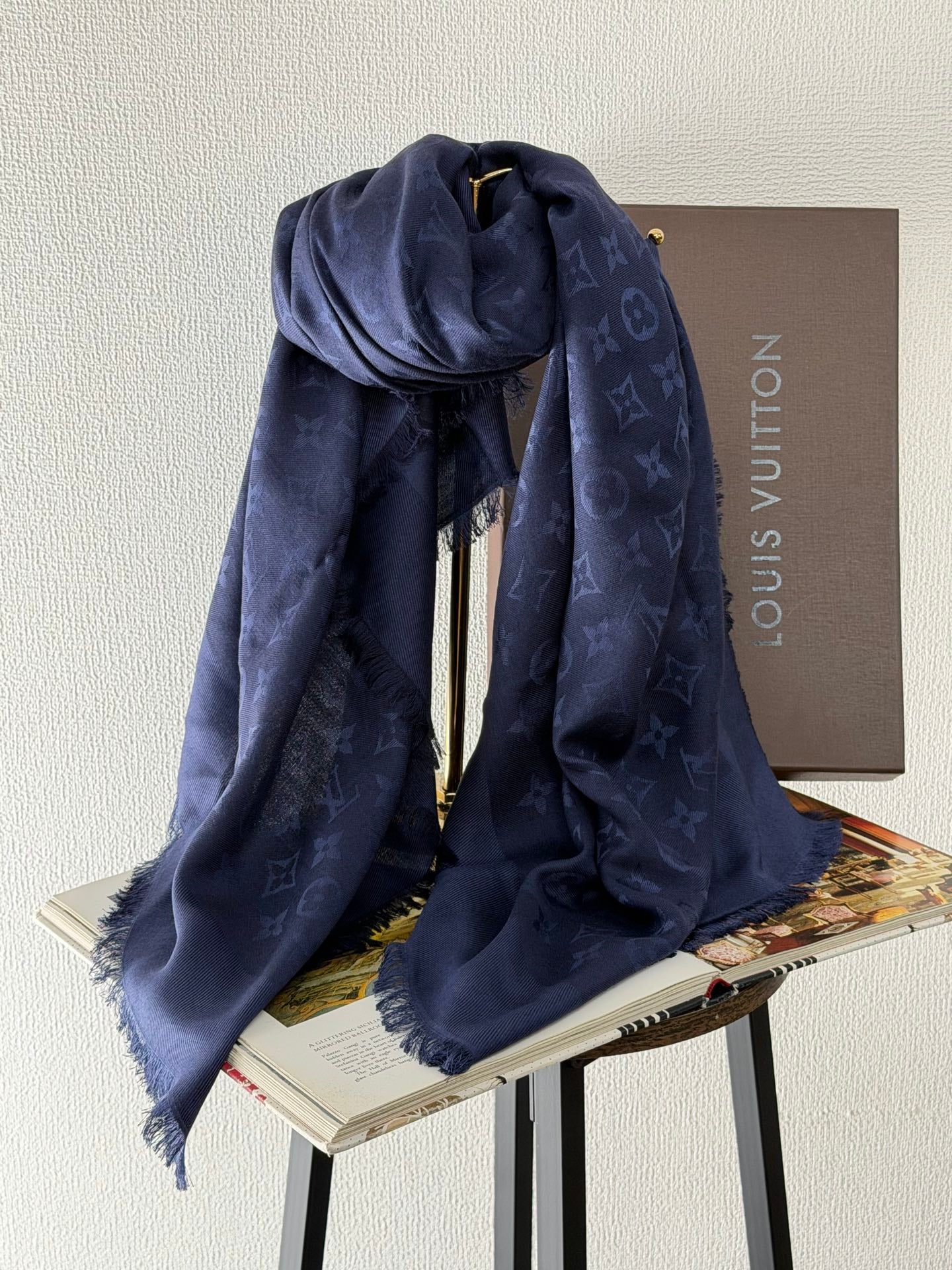 Louis Vuitton Monogram Denim Shawl Navy Blue