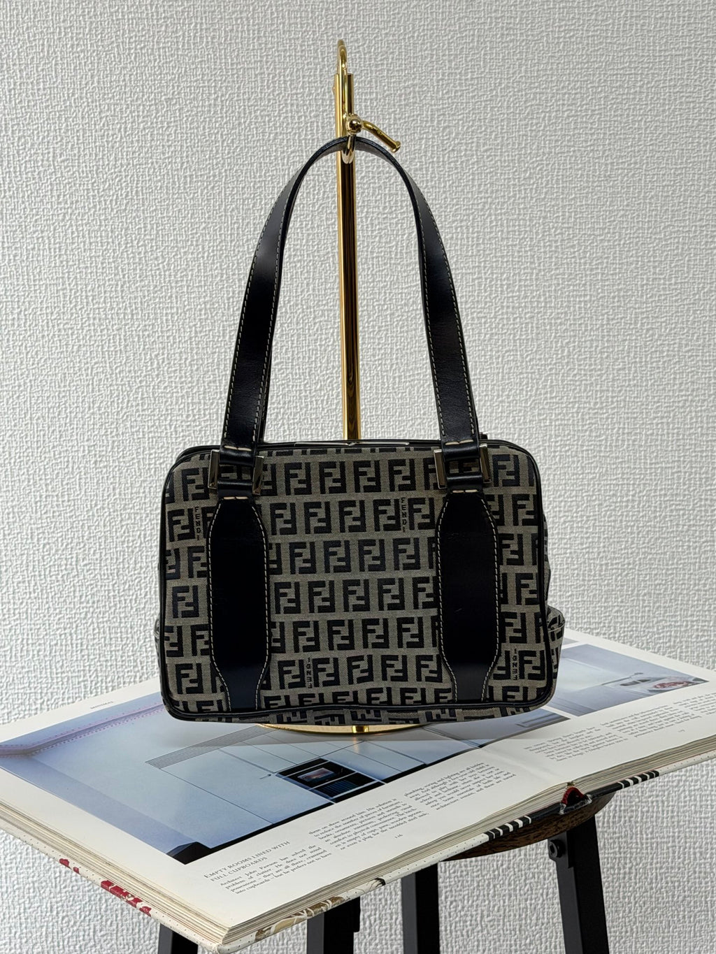 Fendi Vintage Zucca Canvas Shoulder Bag Black