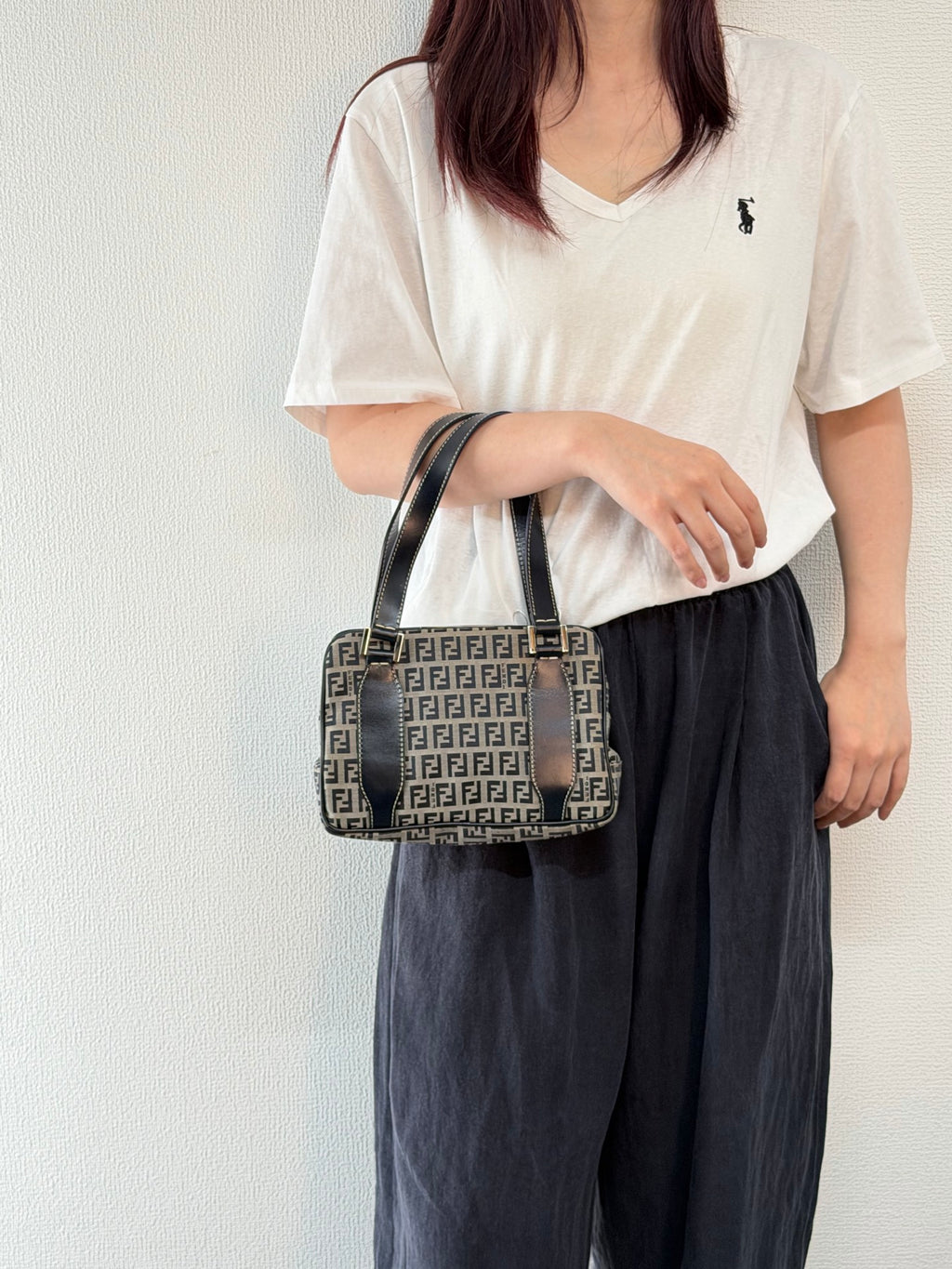 Fendi Vintage Zucca Canvas Shoulder Bag Black